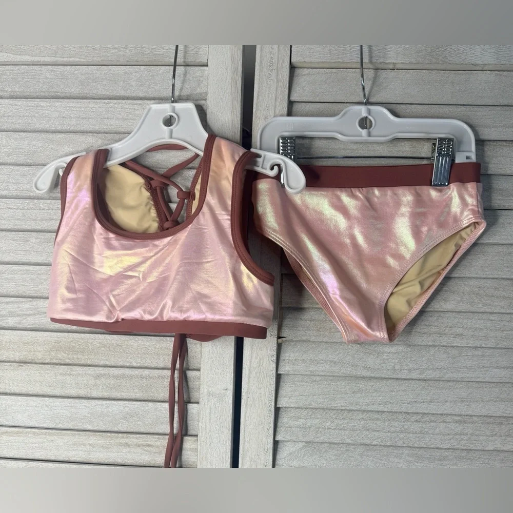Joyfolie Mia Joy Metallic Pink Two Piece Swimsuit Girls Size 6 Bikini Set